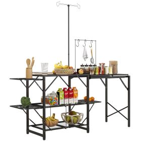 Outsunny Folding Camp Kitchen Table, Portable Camping Cooking Station with Adjustable Lantern Holder (Color: as Pic)
