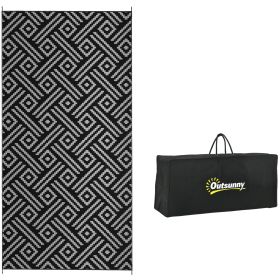 Outsunny Reversible Outdoor Rug, 9' x 18' Waterproof Plastic Straw Floor Mat, Portable RV Camping Carpet with Carry Bag, Large Floor Mat for Back (Color: as Pic)